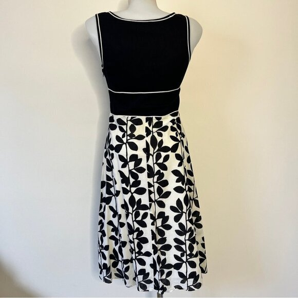 Chaudry KC Midi Dress Cream Black Floral 100% Cotton V Neck Lined Y2K 90s Sz  S - Picture 2 of 16